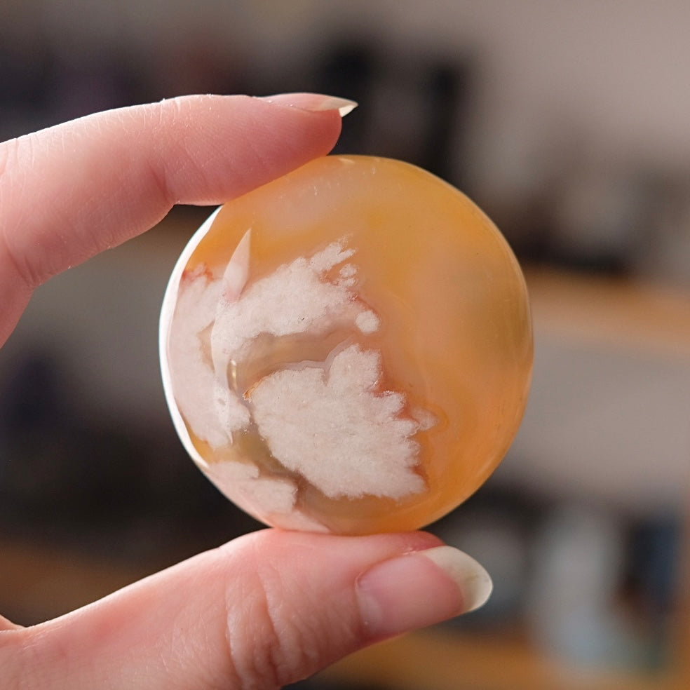Flower Agate Palm | Cherry Blossom Agate Crystal Palm Stone