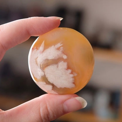 Flower Agate Palm | Cherry Blossom Agate Crystal Palm Stone