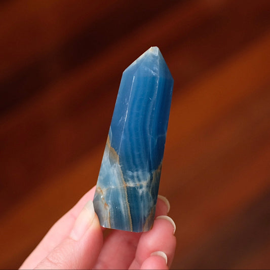 Lemurian Aquatine Calcite Point | Blue Onyx Crystal Tower
