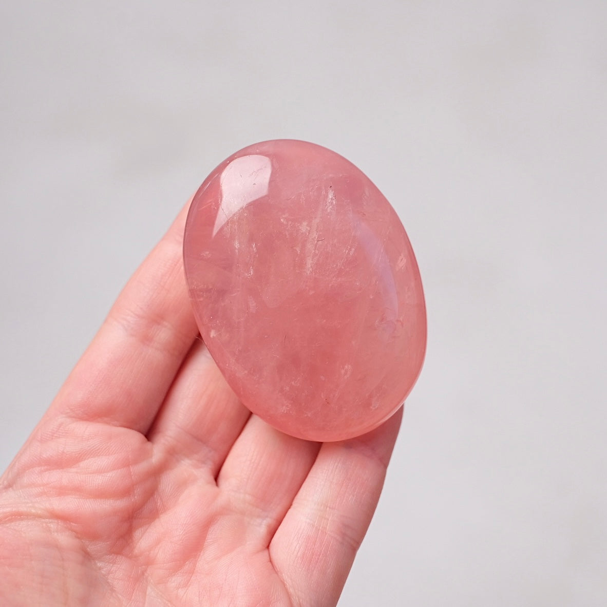 Gemmy Peach Rose Quartz Palm | Rose Quartz Crystal Palmstone