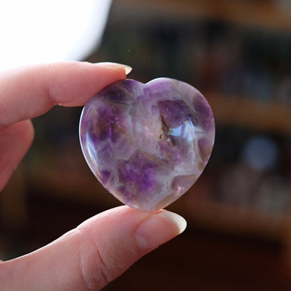 Amethyst Worry Stone | Heart Shaped Crystal Thumb Stone