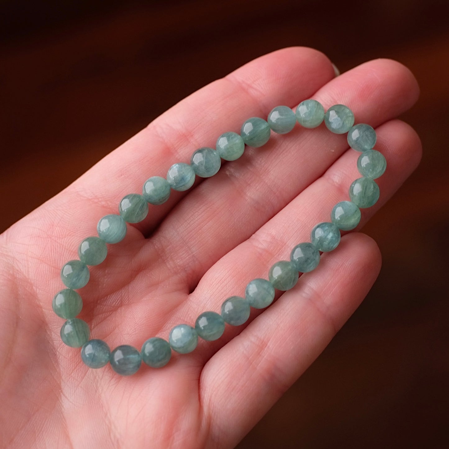 Aqua Kyanite Bracelet | Green Kyanite Crystal Stretch Bracelet