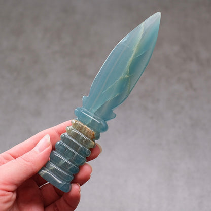 Lemurian Aquatine Calcite Athame | Blue Onyx Crystal Dagger | Witches Knife