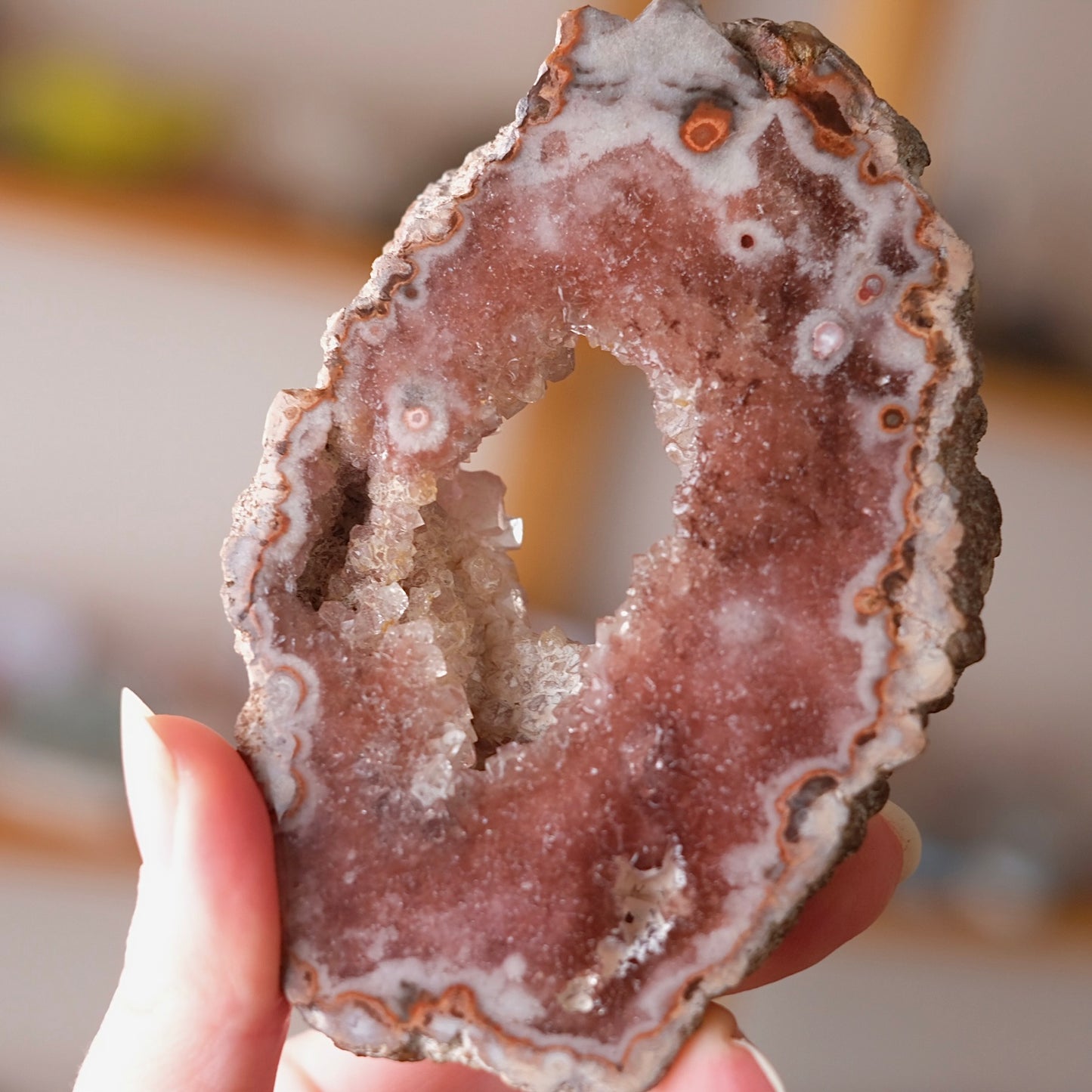 Raspberry Pink Amethyst Geode | Polished Pink Amethyst Crystal Specimen 11