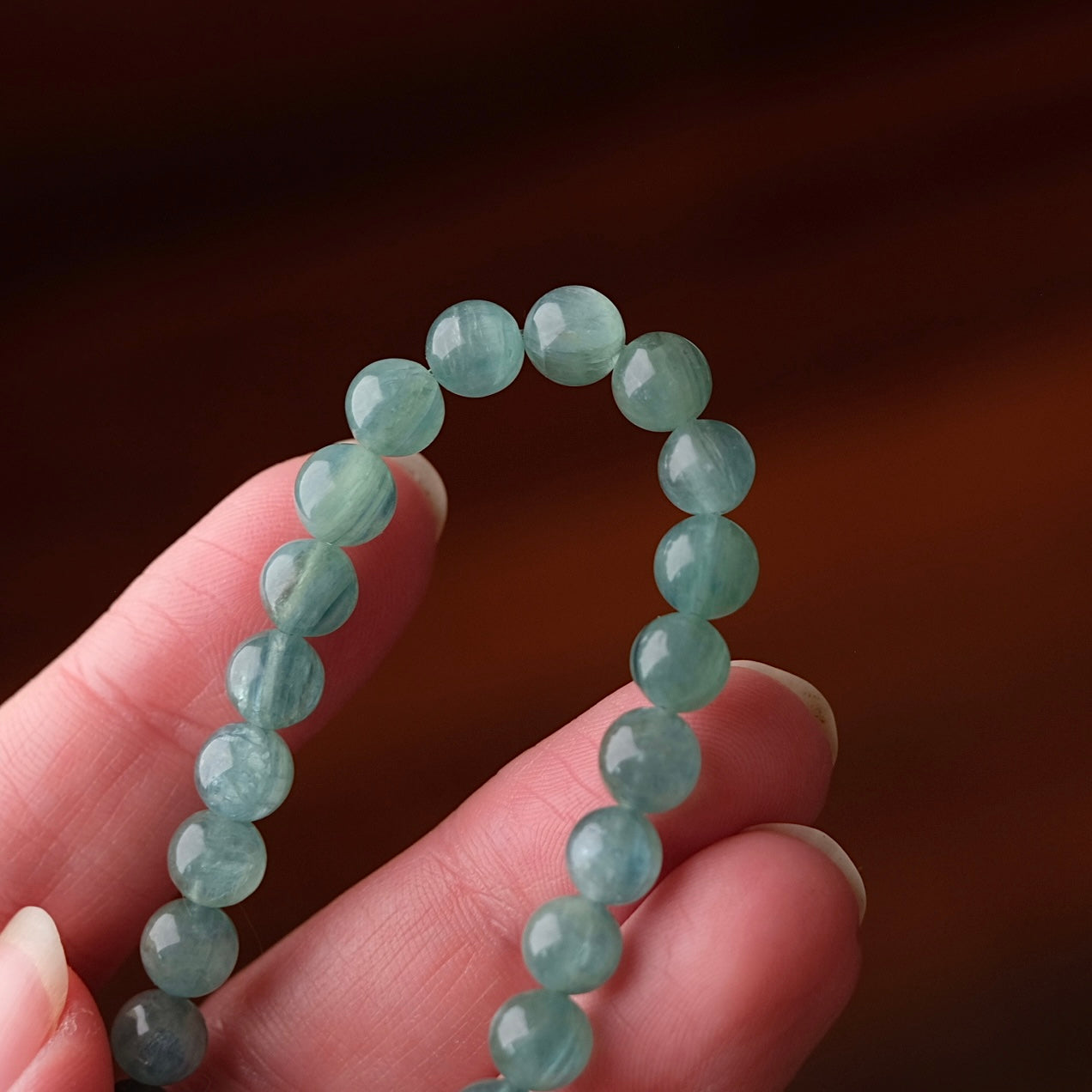 Aqua Kyanite Bracelet | Green Kyanite Crystal Stretch Bracelet
