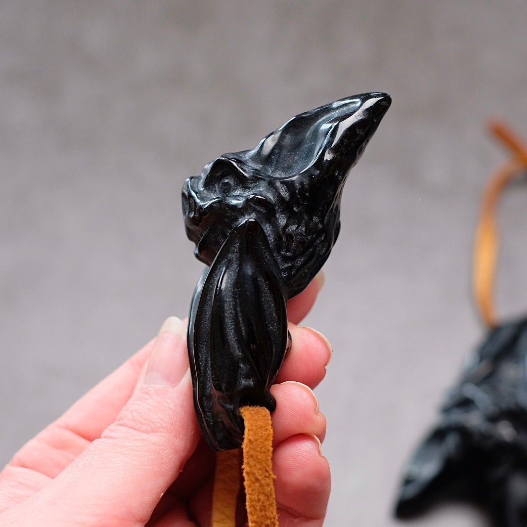 Black Obsidian Bat Crystal Carving | Halloween Crystal