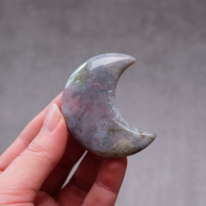 Purple Moss Agate Moon | Moss Agate Carved Crystal Moon