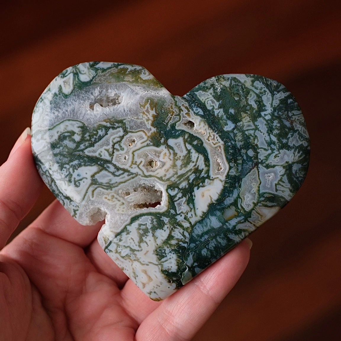 Moss Agate Heart | Druzy Moss Agate Crystal Heart