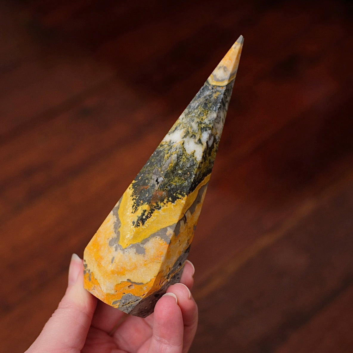 Set : Phosphosiderite & Bumblebee Jasper Prism Point | Crystal Diamond Display