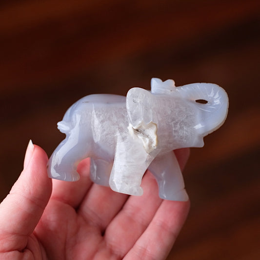 Druzy Agate Elephant Carving | Crystal Animal Carving