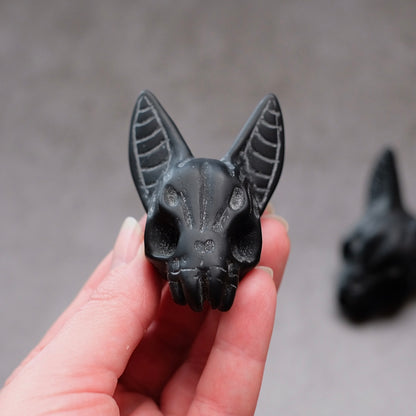 Black Obsidian Bat Skull Carving | Gothic Halloween Crystal