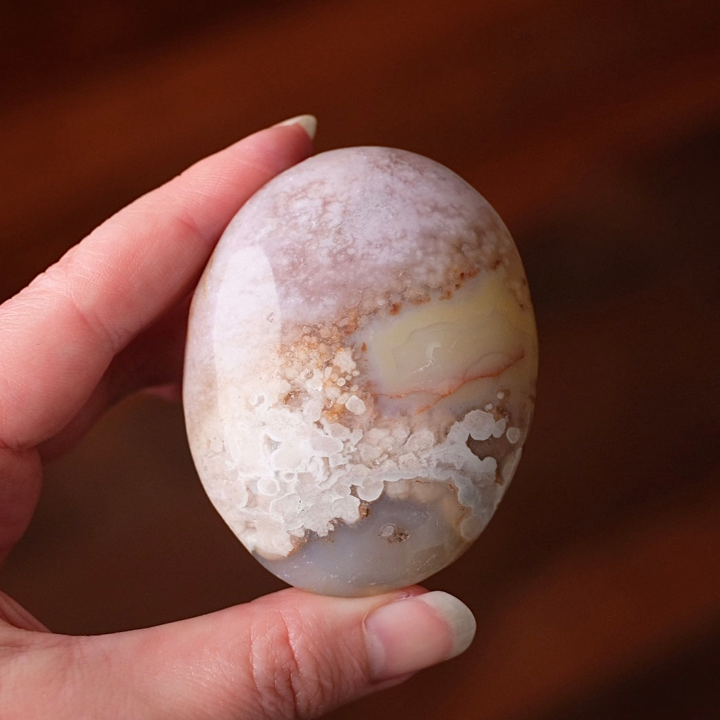 Pink Flower Agate Palm | Flower Agate Crystal Palm Stone