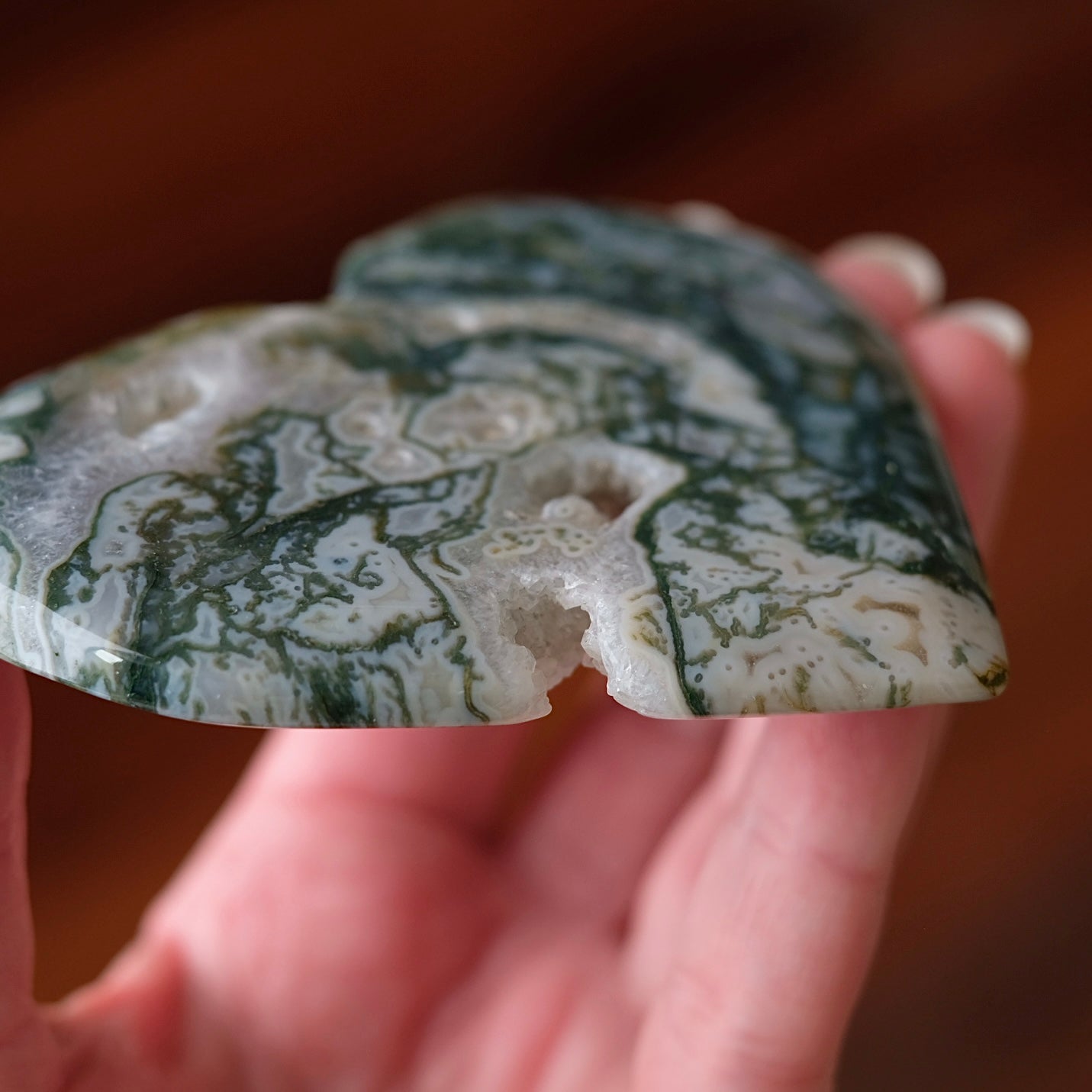 Moss Agate Heart | Druzy Moss Agate Crystal Heart