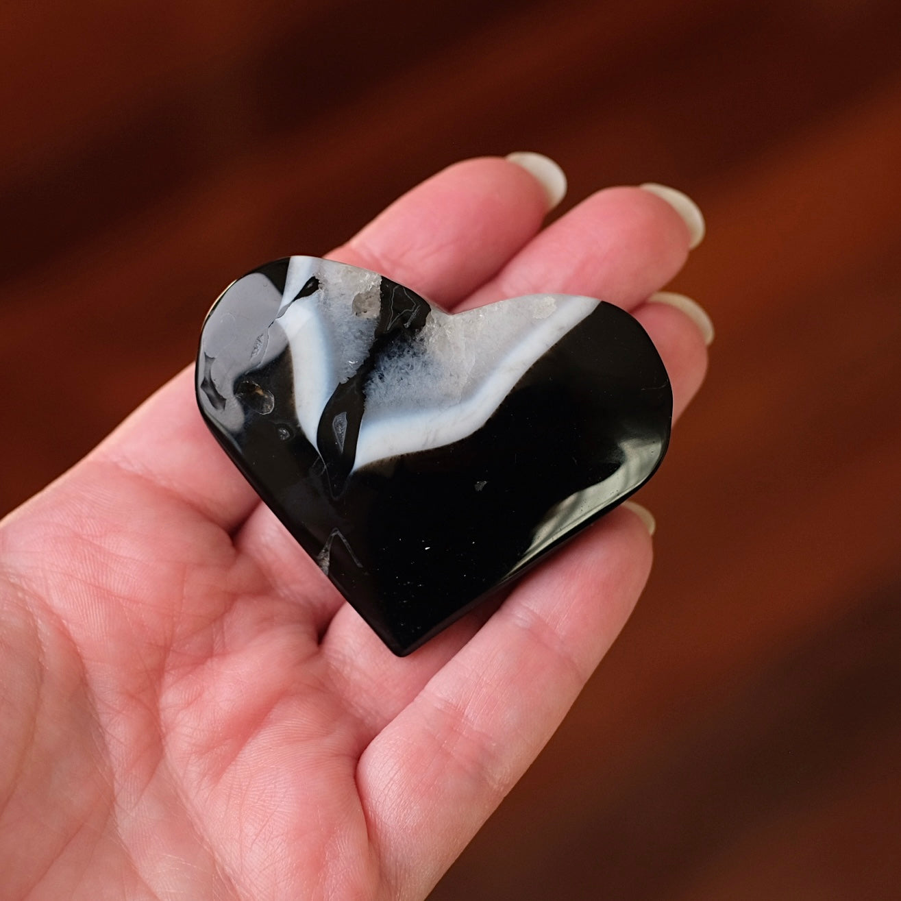 Black Agate Heart | Agate + Quartz Crystal Heart