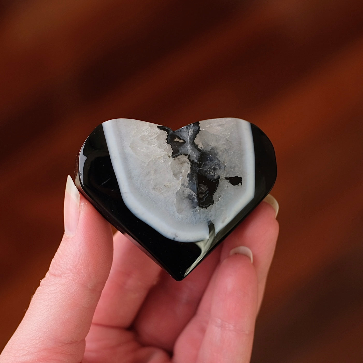 Black Agate Heart | Agate + Quartz Crystal Heart
