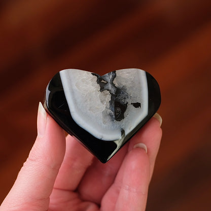 Black Agate Heart | Agate + Quartz Crystal Heart
