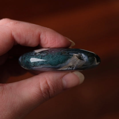 Druzy Moss Agate Palm Stone | Moss Agate Crystal Palmstone