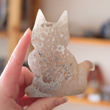 Agate Cat Carving | Druzy Agate Crystal Cat Carving