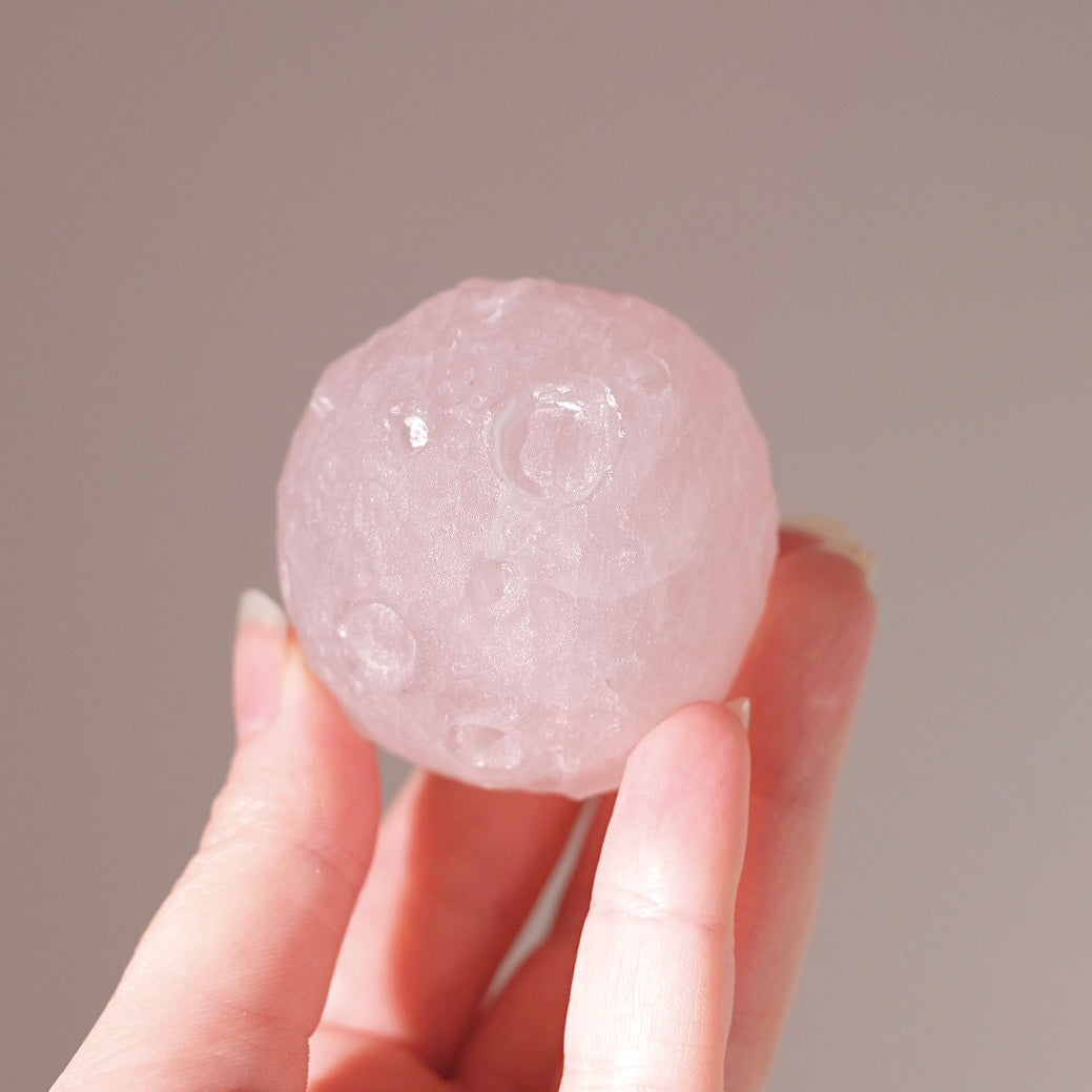 Rose Quartz Crystal Moon | Crystal Sphere Moon Carving
