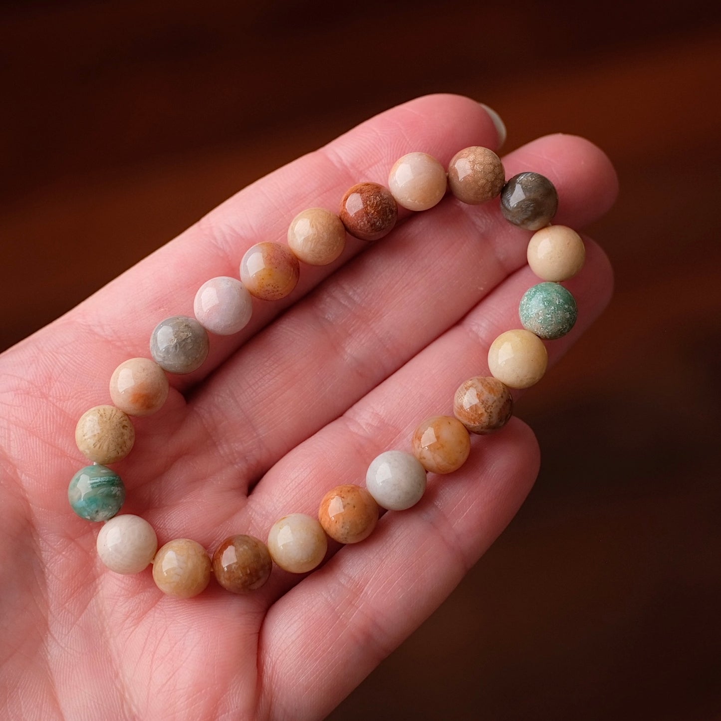 Colourful Fossilised Coral Bracelet | Coral Crystal Stretch Bracelet