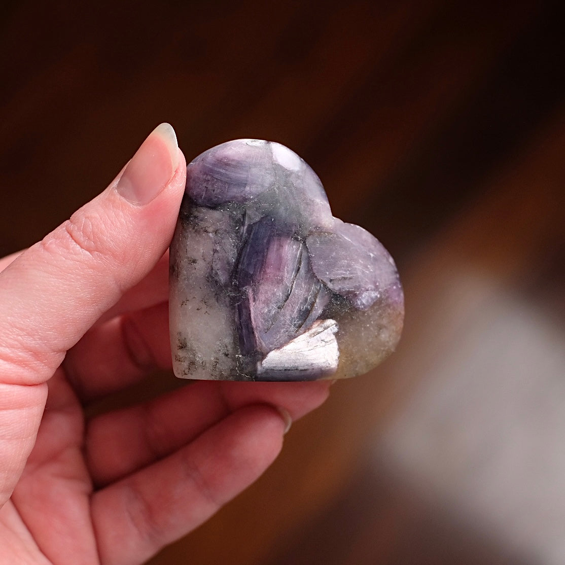 Gem Lepidolite Heart | Gemmy Purple Mica Crystal Heart Carving