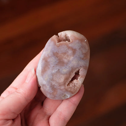 Pink Amethyst + Flower Agate Palm | Pink Amethyst Crystal Palm Stone