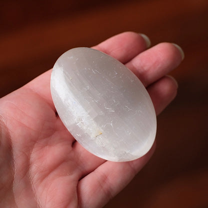 Flashy Satin Spar Palm | Selenite Palmstone