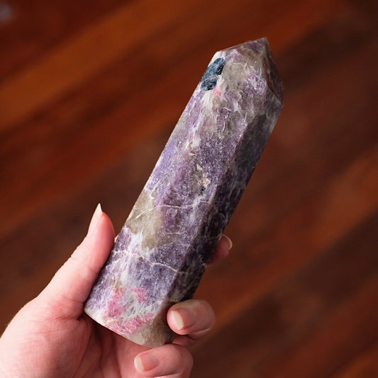 Unicorn Stone Tower w. Apatite | Pink Tourmaline + Lepidolite Crystal Point