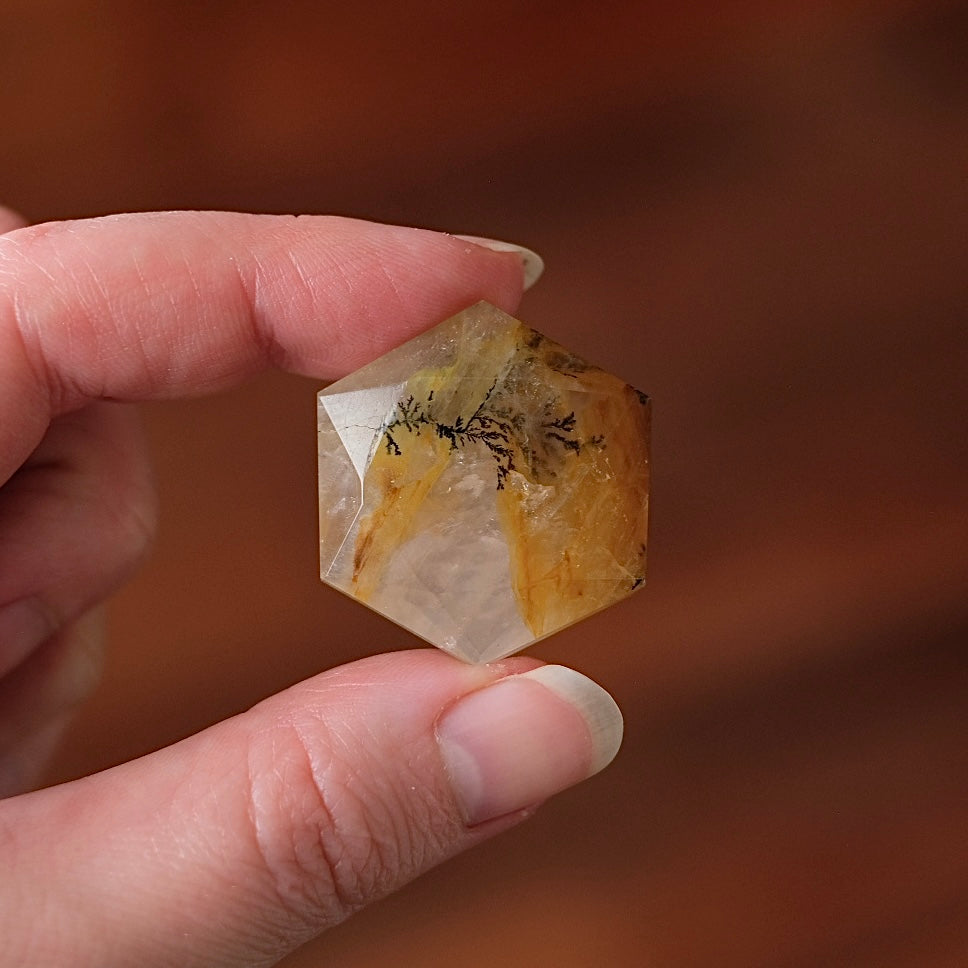 Dendritic Quartz Hexagon | Golden Healer Crystal Jewel | Star of David