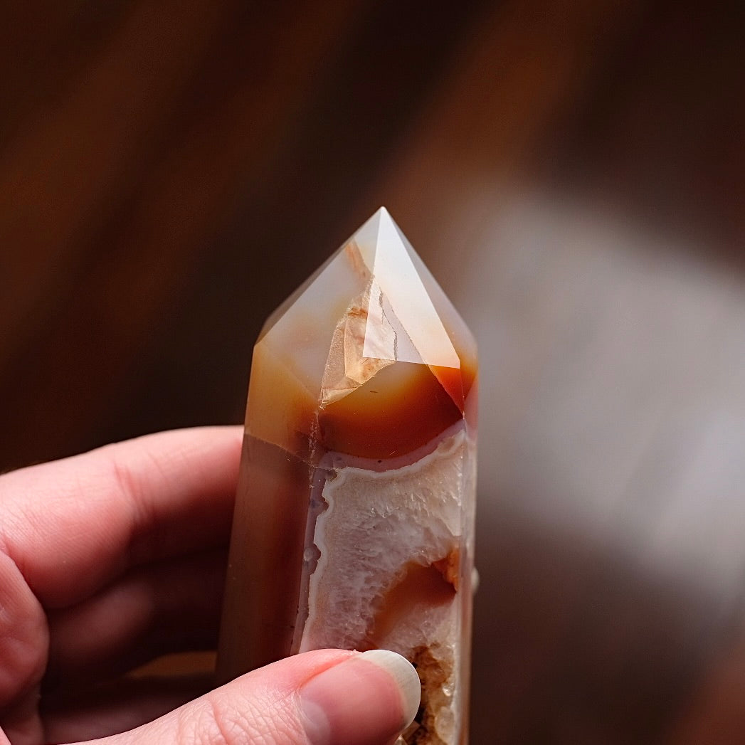 Druzy Carnelian Tower | Carnelian + Quartz Crystal Point