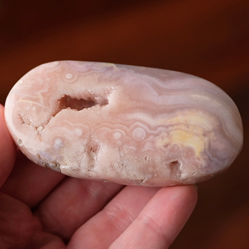 Pink Amethyst + Flower Agate Palm | Pink Amethyst Crystal Palm Stone