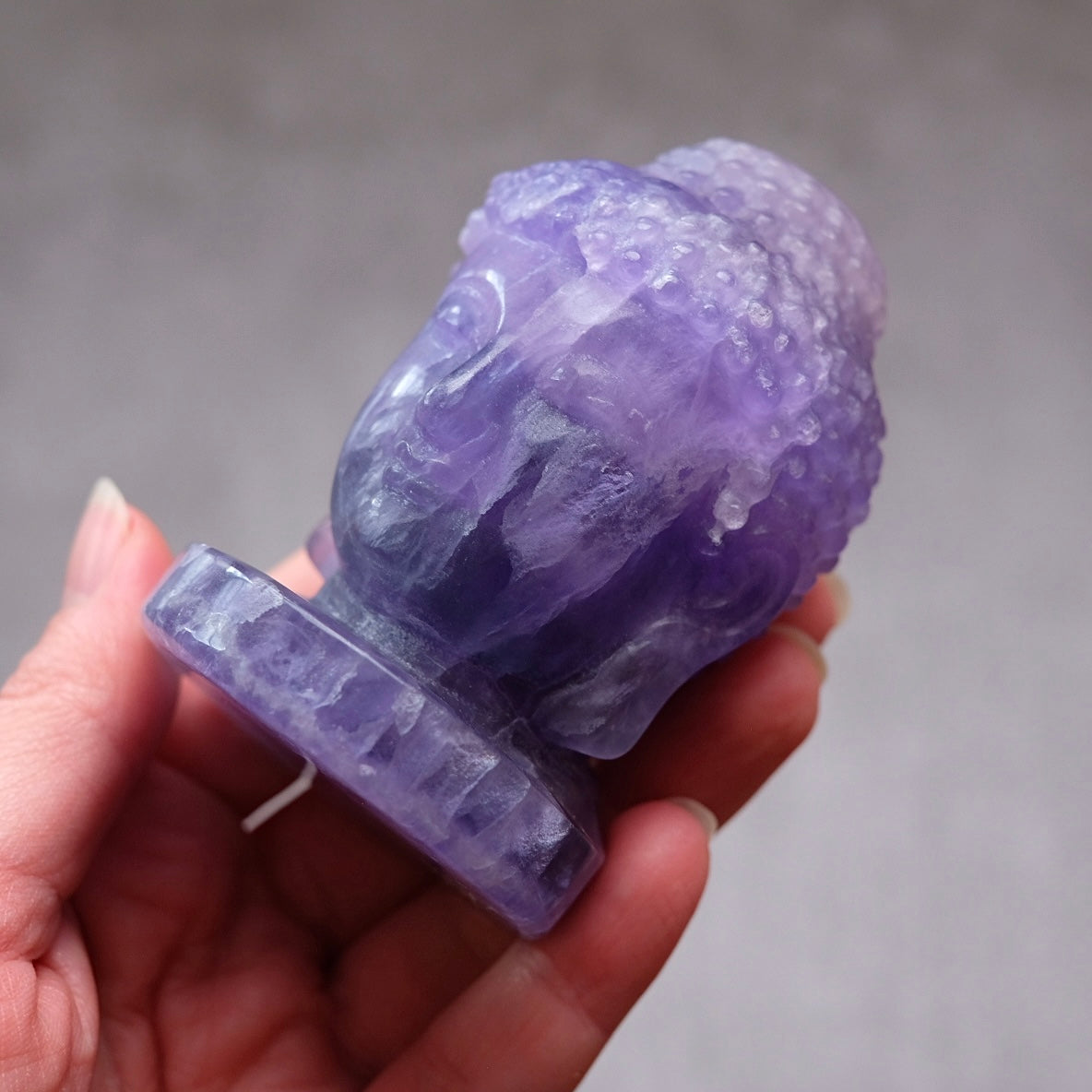 Indigo Fluorite Buddha | Purple Fluorite Crystal Buddha Head Carving