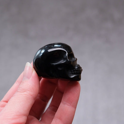 Silver Sheen Obsidian Crystal Skull | Obsidian Skull Carving