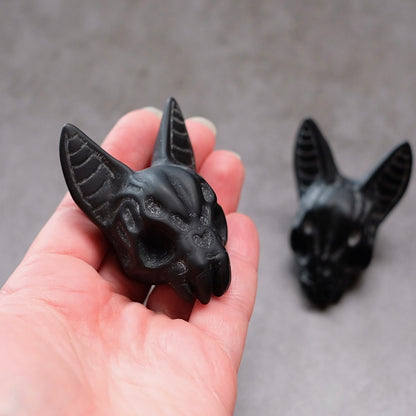 Black Obsidian Bat Skull Carving | Gothic Halloween Crystal