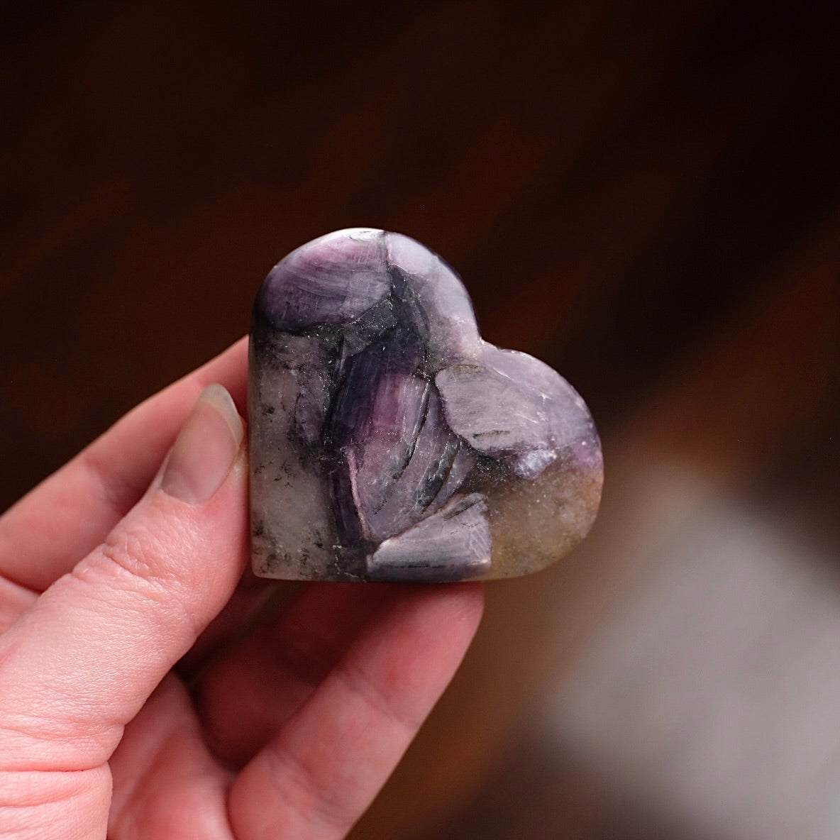 Gem Lepidolite Heart | Gemmy Purple Mica Crystal Heart Carving