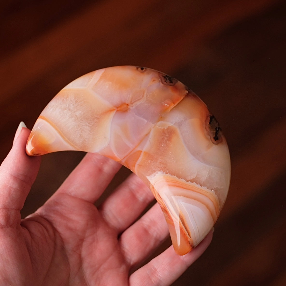 Carnelian Moon & Stand | Carved Crystal Moon Display Set