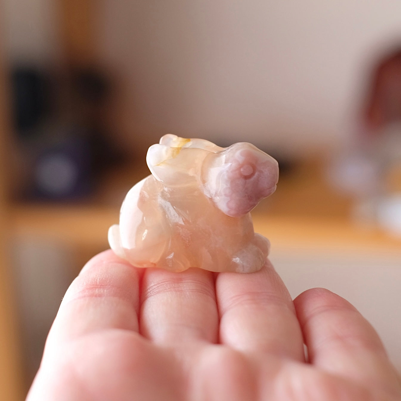 Pink Flower Agate Rabbit Carving | Crystal Bunny Carving