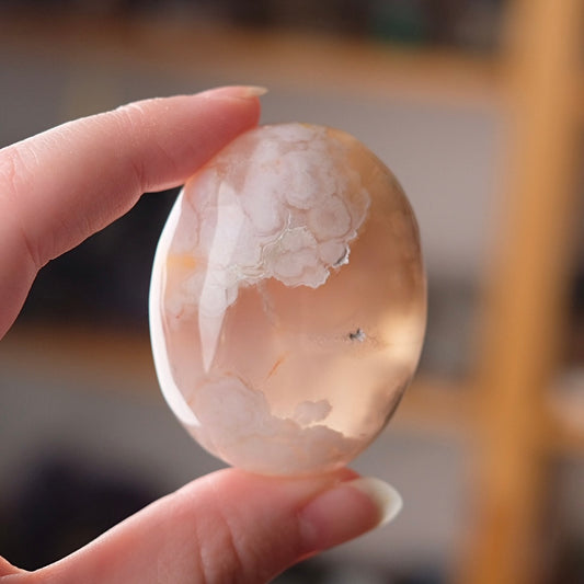 Flower Agate Palm | Cherry Blossom Agate Crystal Palm Stone