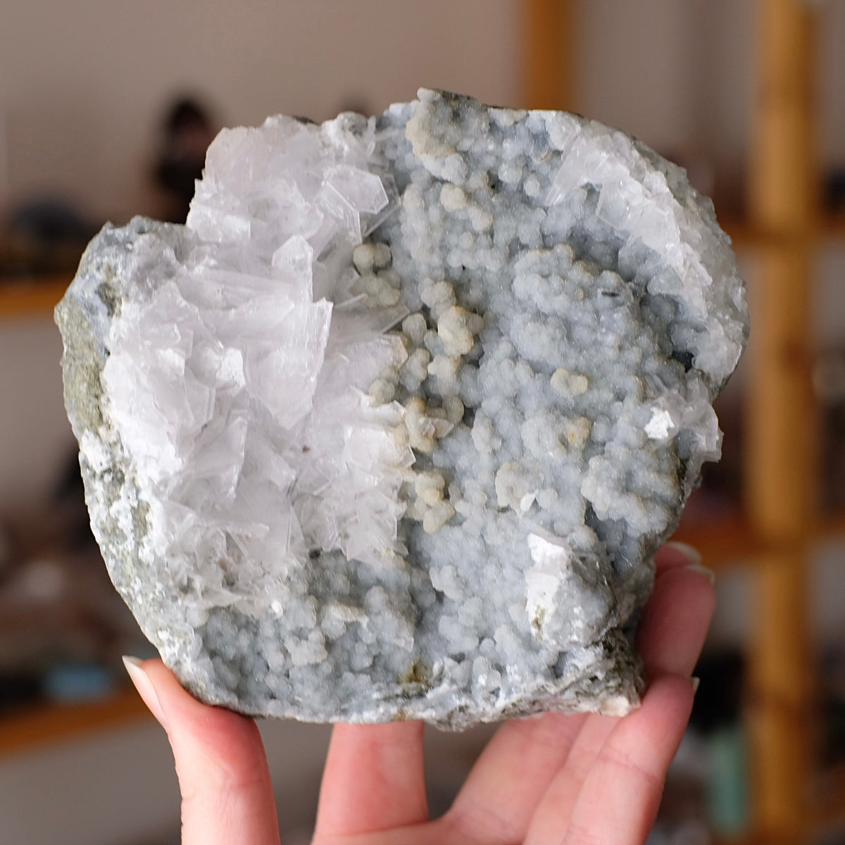 Tabular Calcite & Druzy Chalcedony Cluster | Calcite Crystal Specimen