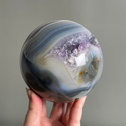 XL Geode Amethyst Sphere | Amethyst & Agate Crystal Sphere