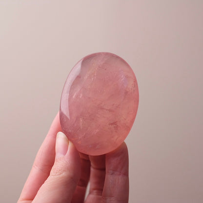 Gemmy Peach Rose Quartz Palm | Rose Quartz Crystal Palmstone
