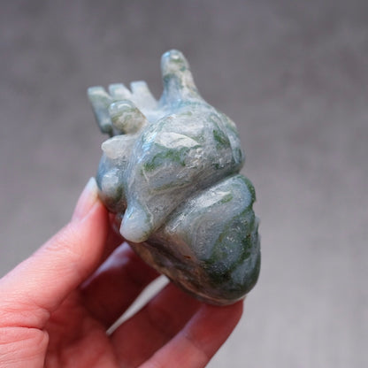 Moss Agate Anatomical Heart Carving | Human Crystal Heart