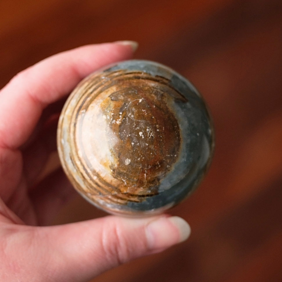 Lemurian Aquatine Calcite Sphere | Blue Onyx Crystal Sphere