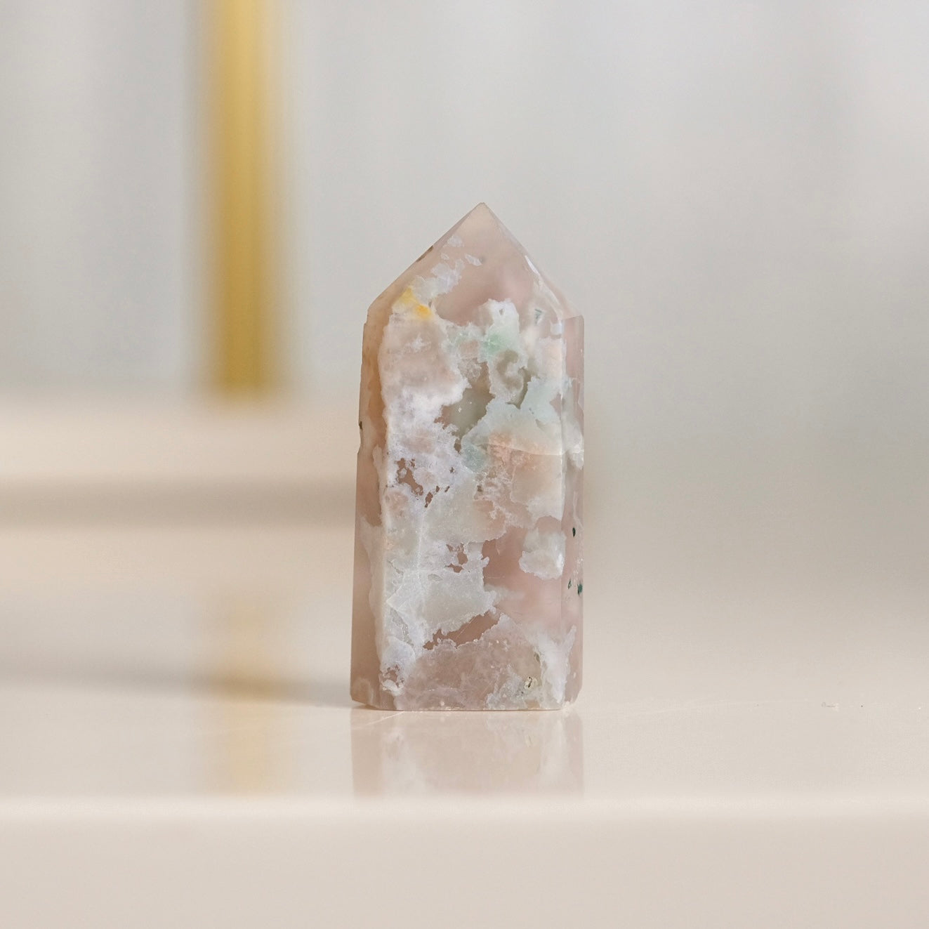 Green Flower Agate Point | Flower Agate Crystal Tower