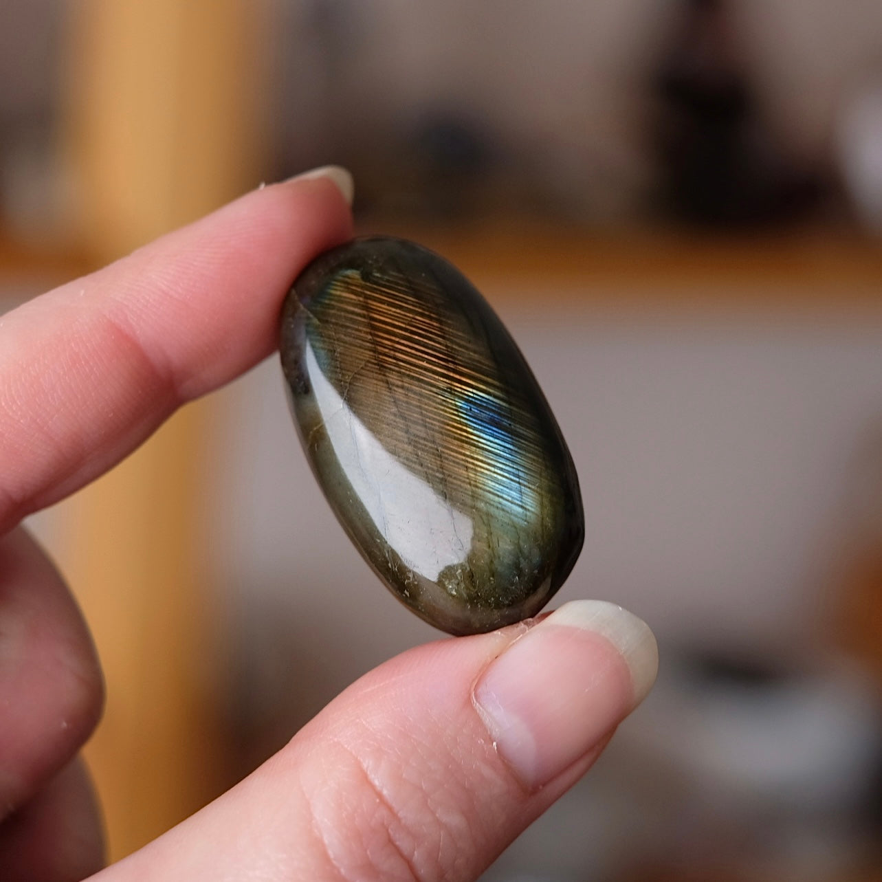 Flashy Labradorite Pocket Stone | Tumbled Crystal Palm
