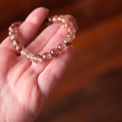 Pink Rutile Amphibole Quartz Bracelet | Crystal Stretch Bracelet