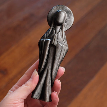Silver Sheen Obsidian Priestess Carving | Virgin Mary Crystal Figurine