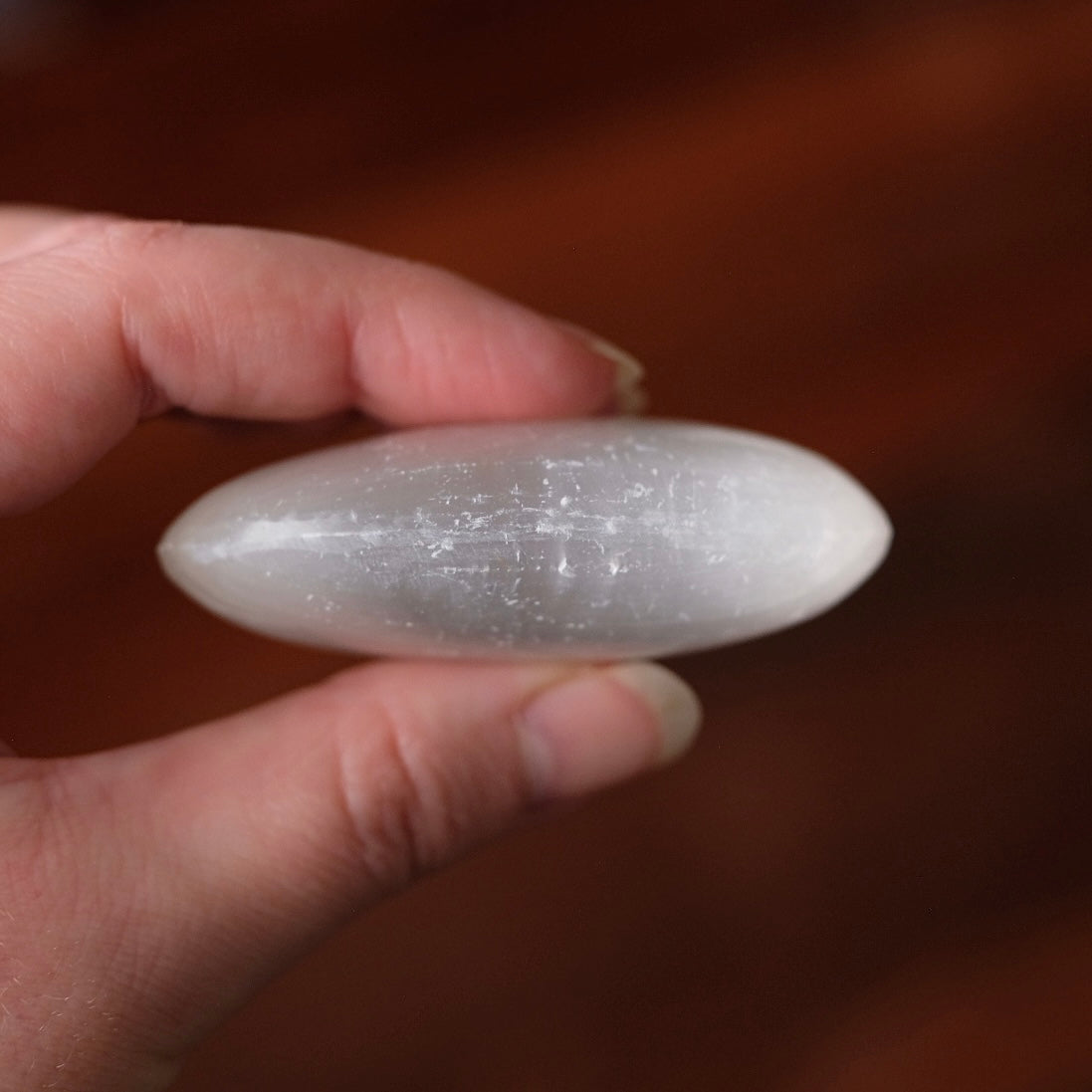 Flashy Satin Spar Palm | Selenite Palmstone