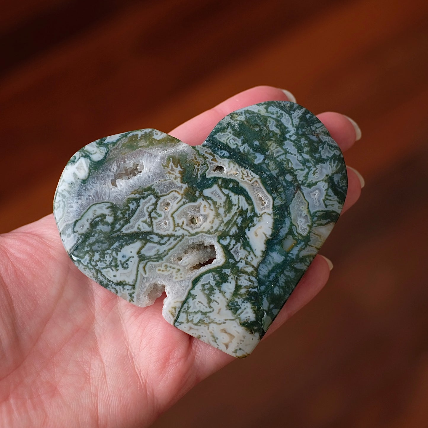 Moss Agate Heart | Druzy Moss Agate Crystal Heart