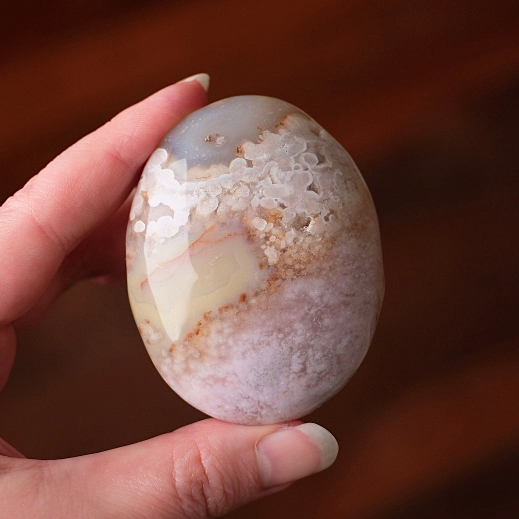 Pink Flower Agate Palm | Flower Agate Crystal Palm Stone
